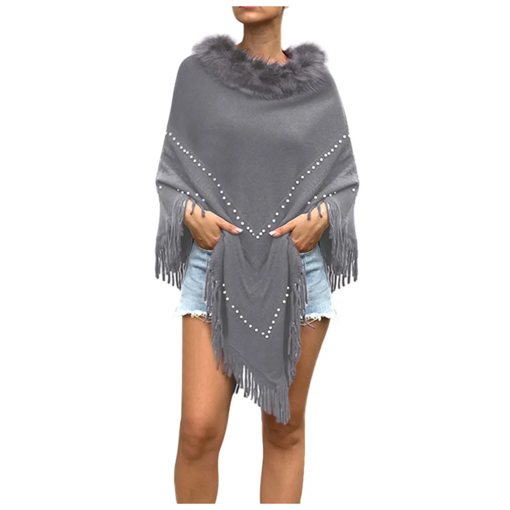 2019 теплый кашемировый пуловер Лоскутная накидка с кисточками из лисьего меха