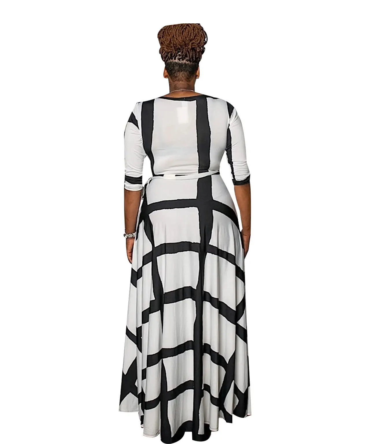 

Cutubly Dress Spring Lady's Plus Size O-neck Long Sleeve Dress For Women Fashion Plaid Printing Floor-length High Waist Dress