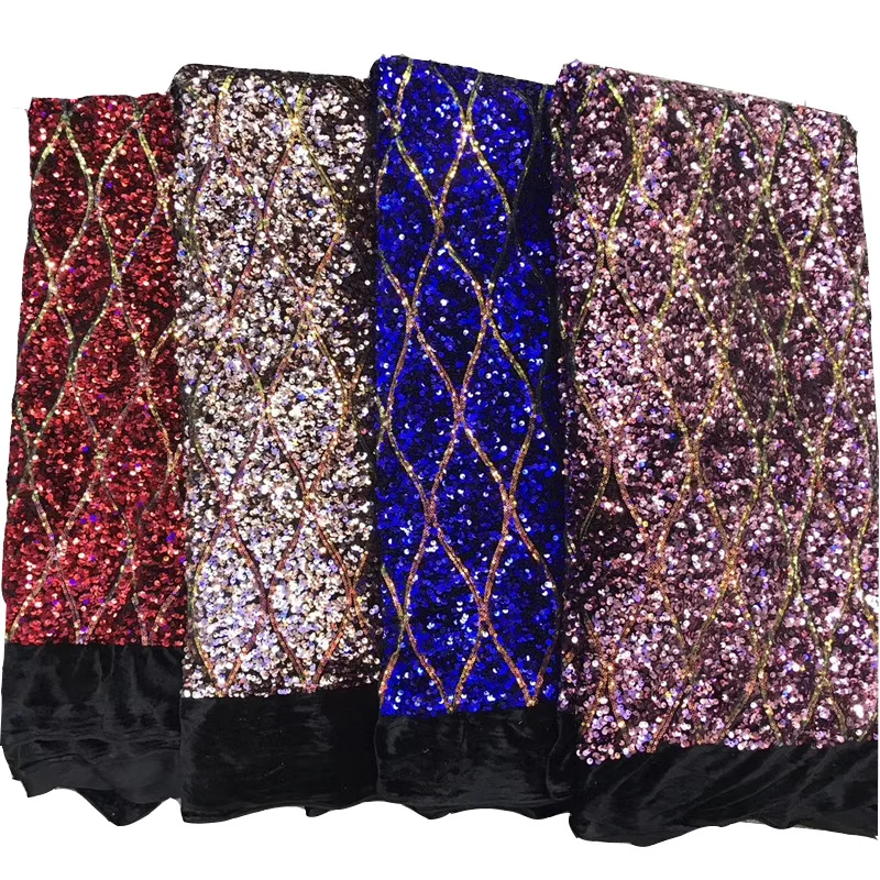 

(5yards/pc) High quality fantastic allover sequins embroidered African velvet lace fabric for bling bling party dress FJY259