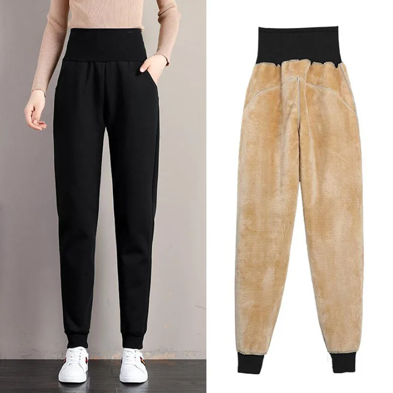 

Plus Size Thick Lambskin Cashmere Women Pants 2021 Winter Warm Harem Pants Casual High Waist Loose Sweatpants Cotton Trousers