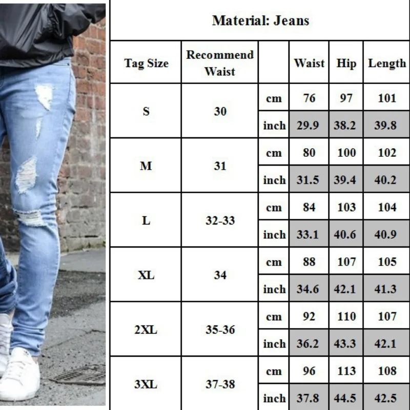 2021 European and American Men's Tight Solid Color Jeans High-end Fashion Brand Perforated Leggings Men's Wear