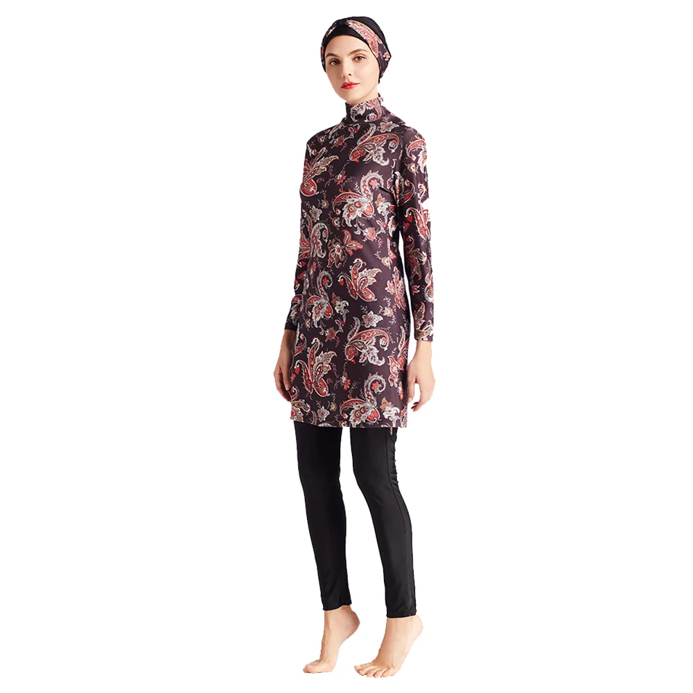 Новая мусульманская женская одежда для плавания с цветочным принтом топы штаны