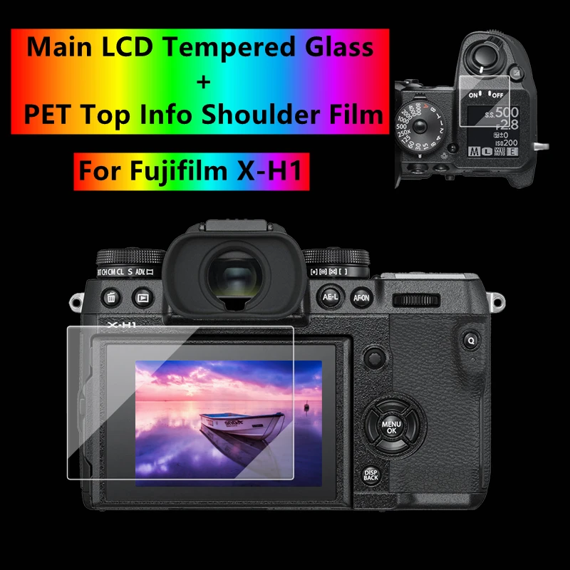 

Fuji XH1 Self-adhesive Tempered Glass Main LCD + Top Info Shoulder Screen Protector Cover Guard for Fujifilm X-H1 Camera Film