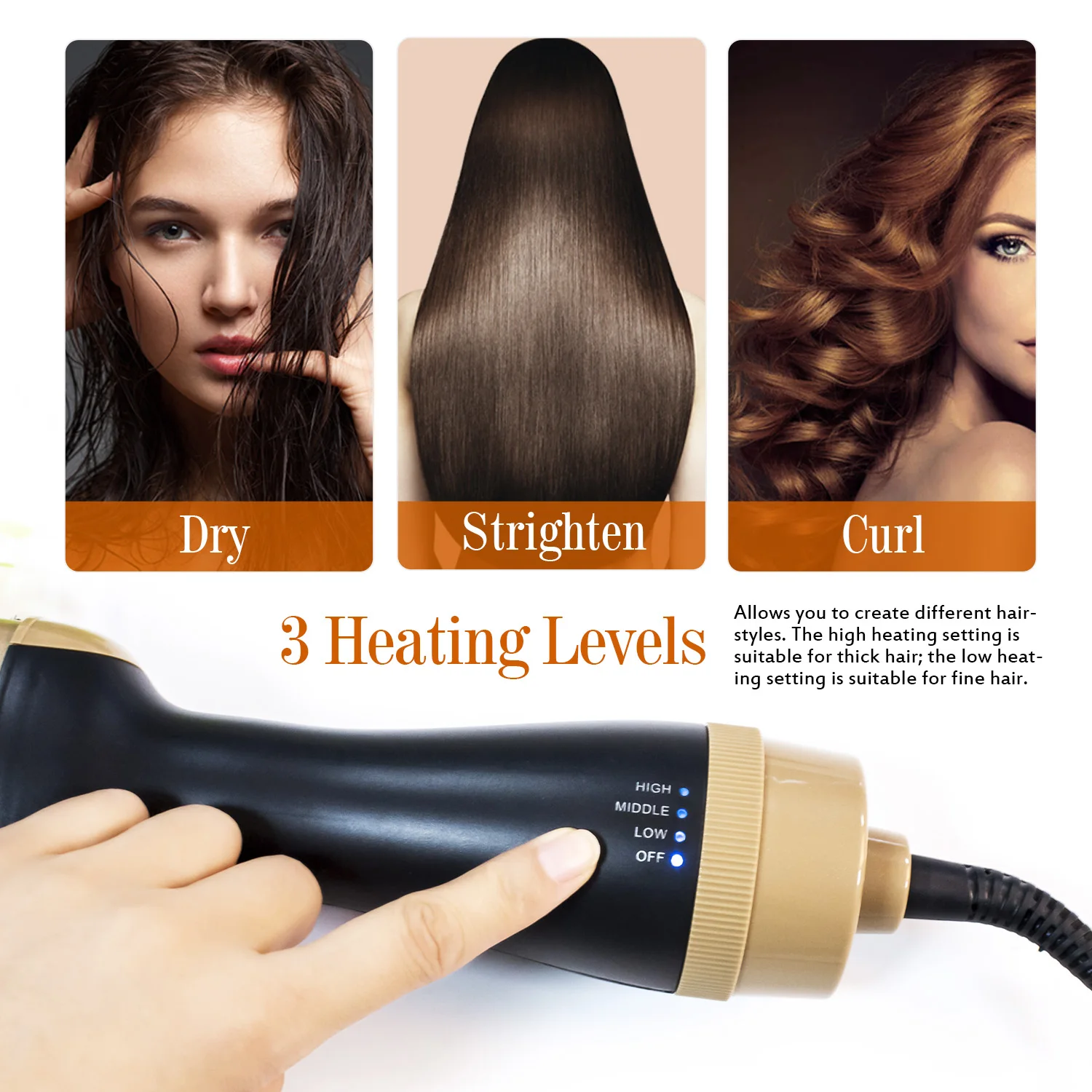 

One Step Hair Dryer & Volumizer Salon Hot Air Paddle Styling Brush Negative Ion Generator Hair Straightener Curler Blow Dryer