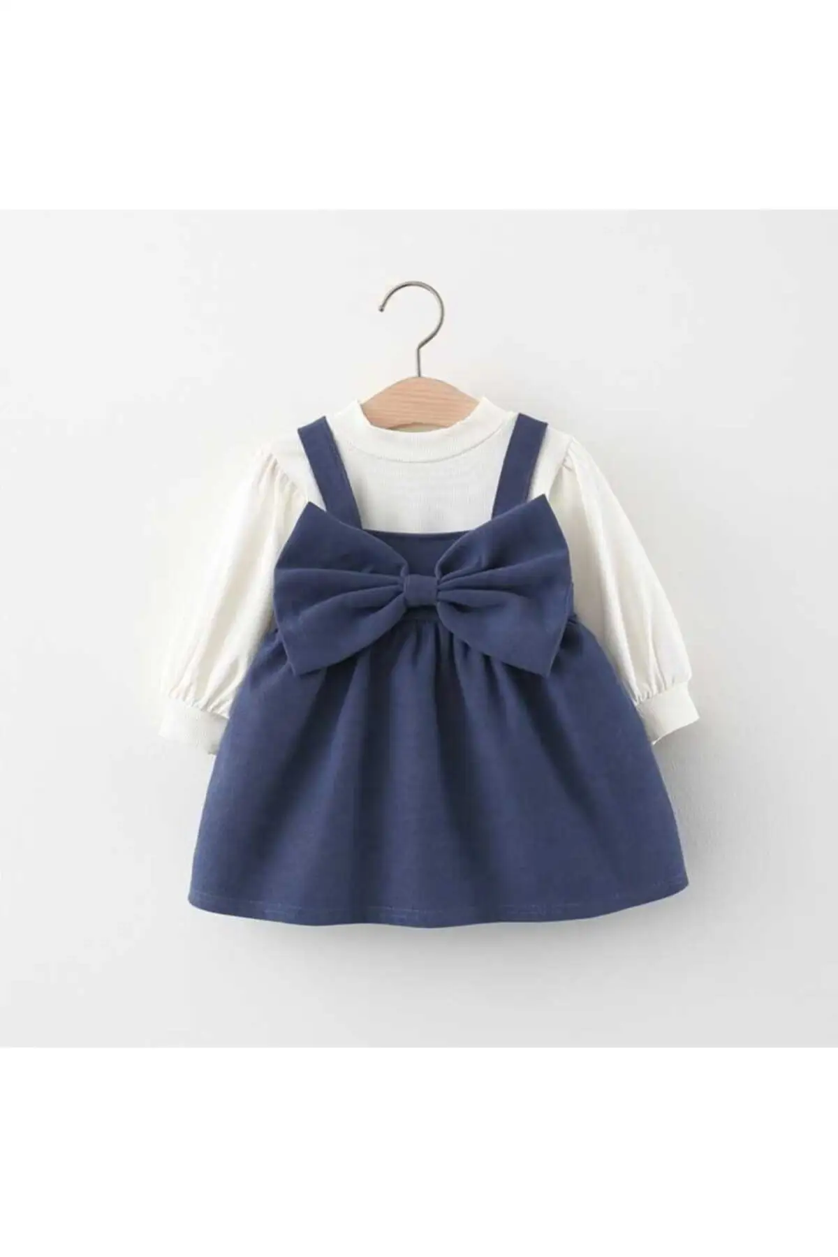 

White Blouse And Navy Blue Dress 2'li Set