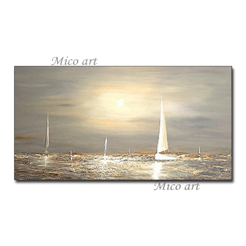 

2021 Sunset Scenery Art 100% Hand Painted Modern Abstract Sailing Boat Seascape Oil Painting Unframed Canvas Art Wall Picture