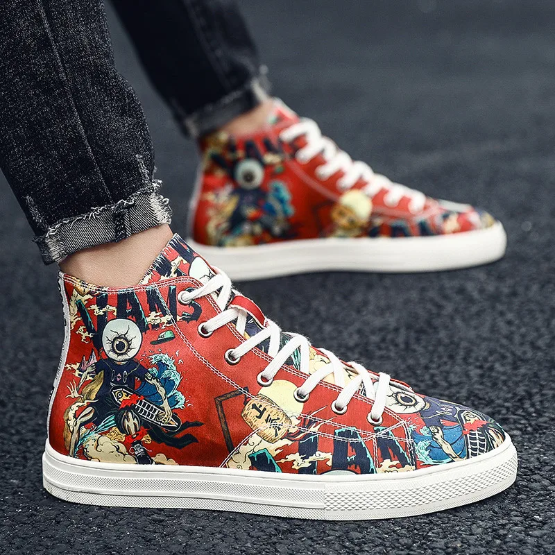 New Design Graffiti Printed High top Board Sneakers Men Superstar Hip-hop Skateboard Shoes Fashion High Quality Men Sports Shoes