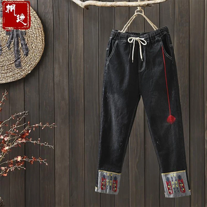 Женские джинсовые шаровары винтажные свободные потертые джинсы в