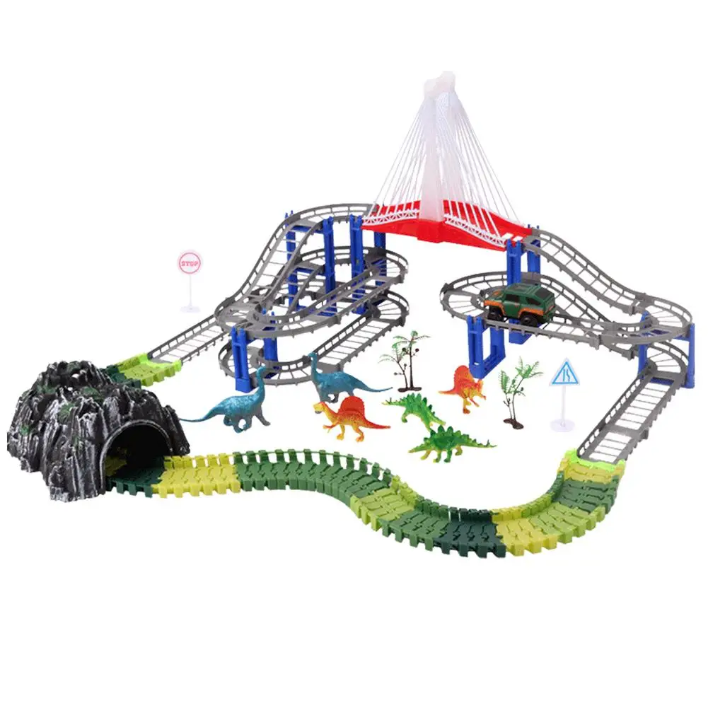 

Dinosaur Track Toy Set Flexible Track Playset Train Set For 3 Year Old Boys 171pcs / 167pcs Easy To Assemble Creating Dinosaur P