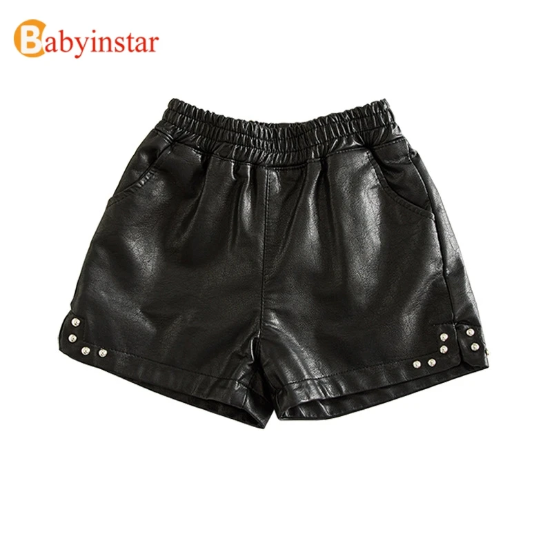 Детские шорты Babyinstar из пу кожи модная черная одежда для маленьких девочек