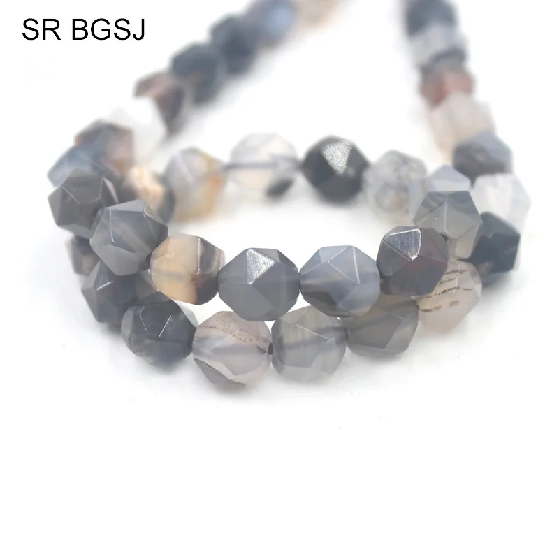 

Free Shipping BGSJ 8mm Faceted Round Polygonal Gray Leaf Agate Natural Stone Findings Handmade Gemstone Beads Strand 15"