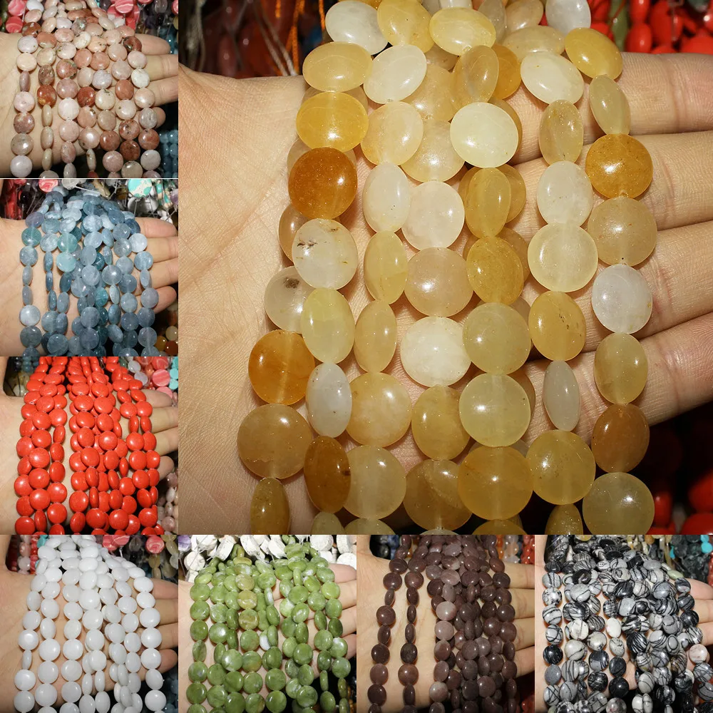 

12mm Natural Semi-precious Stone Loose Beads Strand Flat Round Shape 12 Colors for Choice DIY for Making Necklace Bracelets