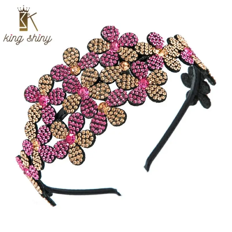 

Elegant Korean Multi Color Crystal Flower Headband for Woman Temperament Rhinestone Bowknot Floral Hairband Girls Party Hearwear