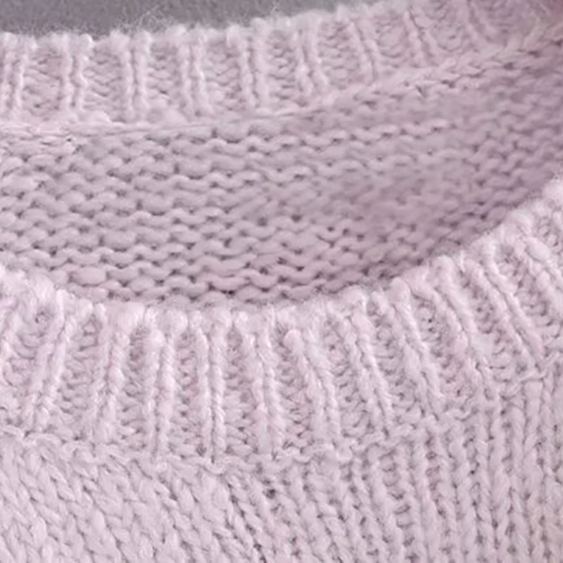 Женский милый гофрированный вязаный свитер с длинным рукавом и круглым вырезом