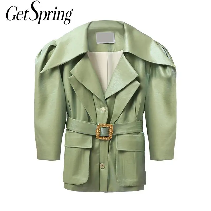 GETSRING Женская куртка Ретро Глянцевая с двумя металлическими пуговицами пальто