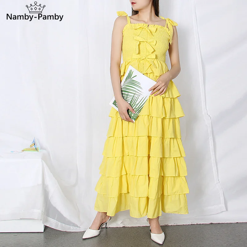

Slash Neck Sleeveless Bow Ruffles Patchwork Woman Dress Summer Elegant High Waist Dresses European American Style Femme Robe