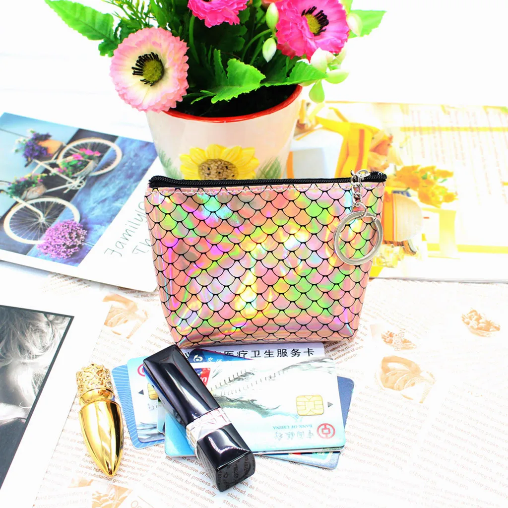 Миниатюрный кошелек с блестками в виде рыбьей чешуи для женщин и девушек сменный