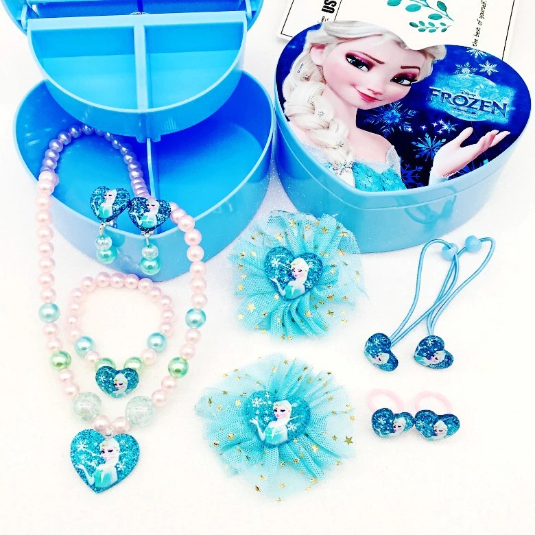 

Elsa Princess Kids Girl Toy Children Bracelet Necklace Set Jewelry Gift Box Cute Hair Clip Frozen 2 Hair Christmas Holiday Gift
