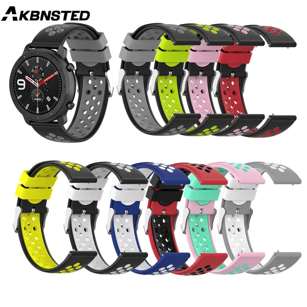 Цветной силиконовый ремешок для часов AKBNSTED 20 мм 22 мм для Xiaomi Huami Amazfit Bip Youth/GTR 42 мм 47 мм для huawei Watch GT/Magic
