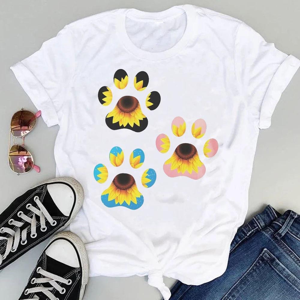 

Women Cartoon Watercolor Paw Pet Dog Cute Fashion Print Graphic Summer Short Sleeve Female Clothes Tops Tees Tshirt T-Shirt
