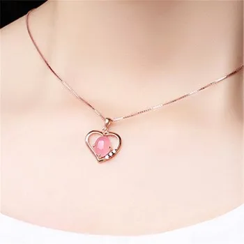 

Valentine's Day Gift Gifts Rock Crystal Silver-plated Chalcedony Heart-shaped Pendant Powder Crystal Heart-shaped Chain JDZ773