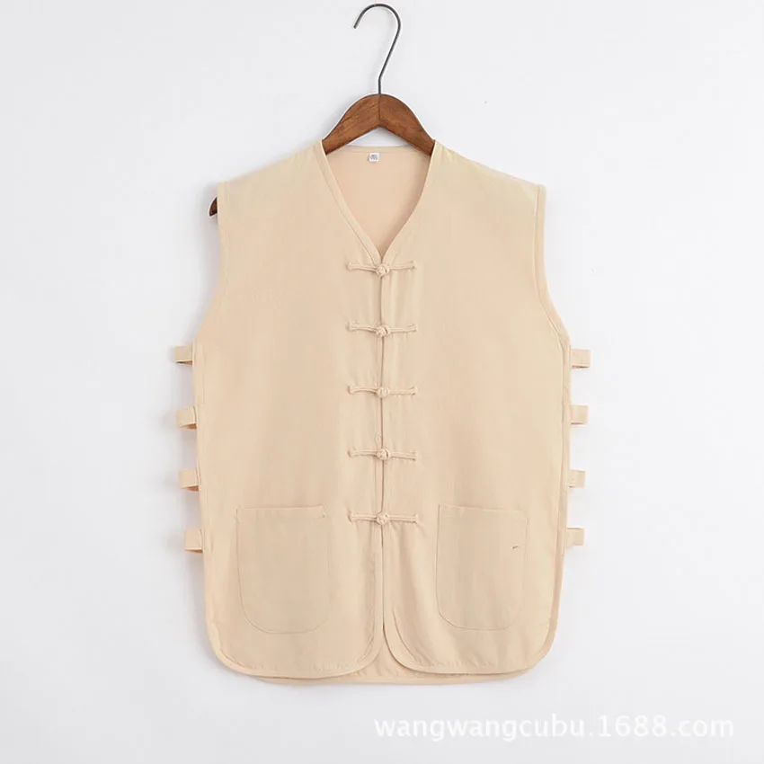 Летний жилет в китайском стиле для мужчин однотонный хлопковый дышащий костюм