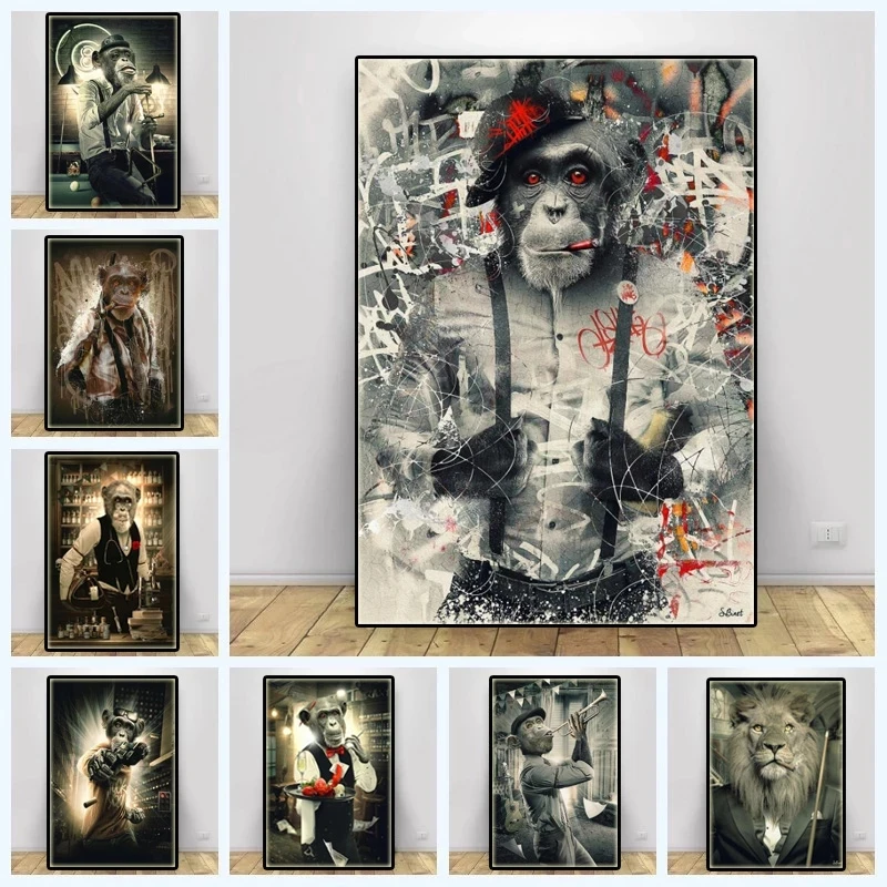 Животные граффити плакаты и принты курительная обезьяна холст живопись гостиная