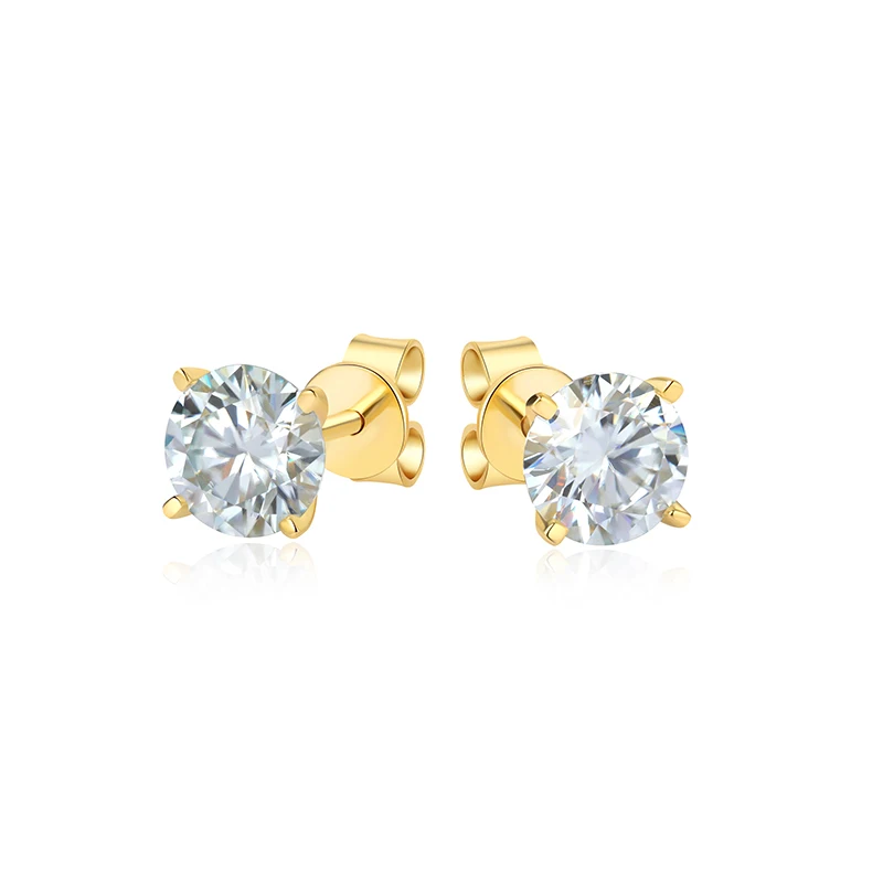 

Trendy 925 Sterling Silver 4 Prong 0.2-1ct D Color VVS1 Round Moissanite Stud Earrings Women Plated 18k Gold Pass Diamond Tester