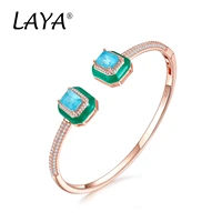 925 sterling silver fashion new style created crystal glass green enamel adjustable open bracelet jewelry for womens parties