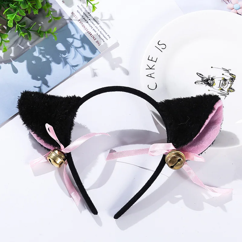 

7 Colors Beautiful Masquerade Halloween Cat Ears Cosplay Cat Ear Anime Party Costume Bow Tie Bell Headwear Headband Woman Anime