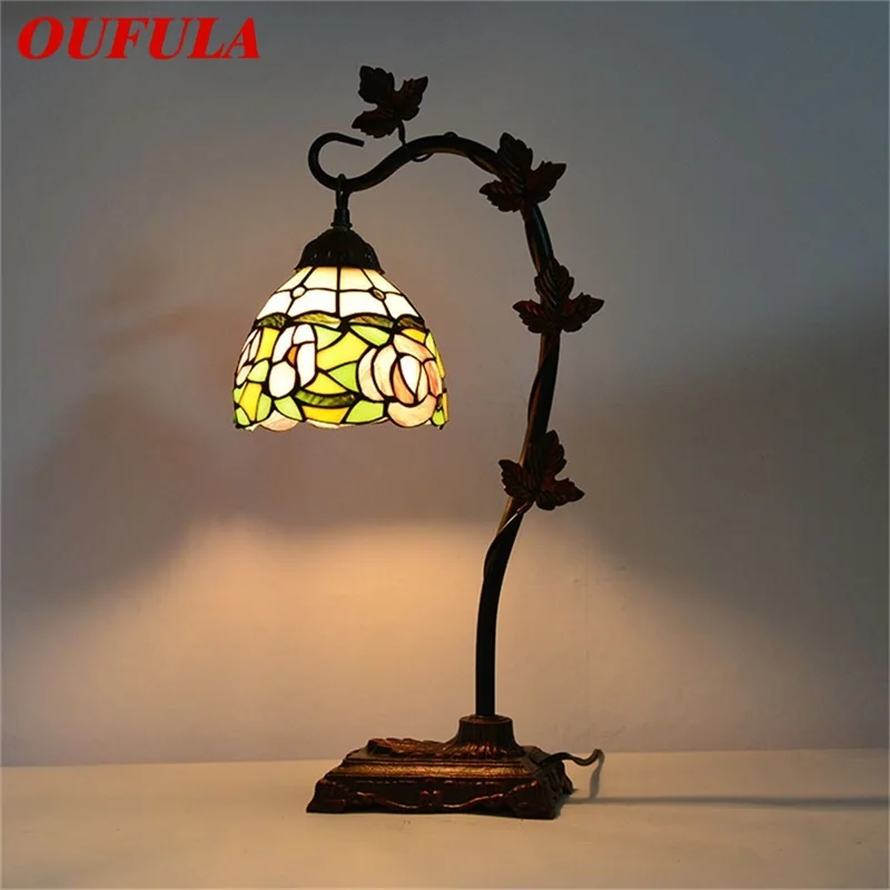 

OUFULA Tiffany Table Lamp Contemporary Retro Creative Decoration LED Light For Home
