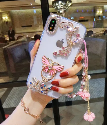 Роскошный чехол подставка с кольцом бабочкой и драгоценным камнем для iPhone 12 11 Pro