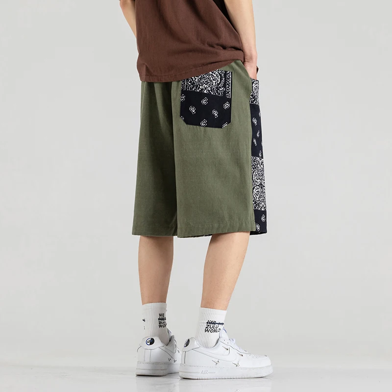

Streetwear Mens Shorts Patchwork Cotton 2021 Bermuda Shorts Male Fashion Summer Hip Hop Big Size Woman Short Pants 5XL