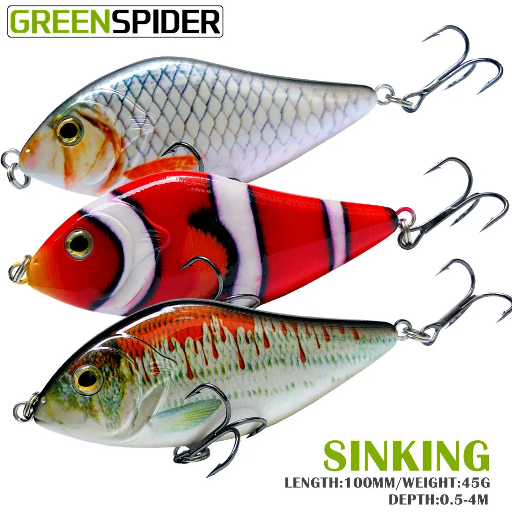 

Жесткий Джеркбейт GREENSPIDER, медленно тонущий Джеркбейт для морской и пресной воды с объемными глазами, 4 дюйма, 1,6 унции