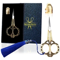 shwakk 3 pcs stainless steel tailor scissors embroidery scissors set with thimble and tassel and for diy sewing tool