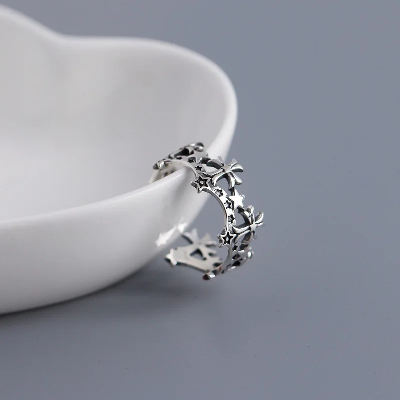 S925 серебряное кольцо женское оригинального дизайна, открывающееся, регулируемое геометрическое пятиконечная звезда крест серебряное кольцо для женщин.