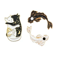 collection pin brooch badge yang and cat jewelry collar yin cute enamel fish