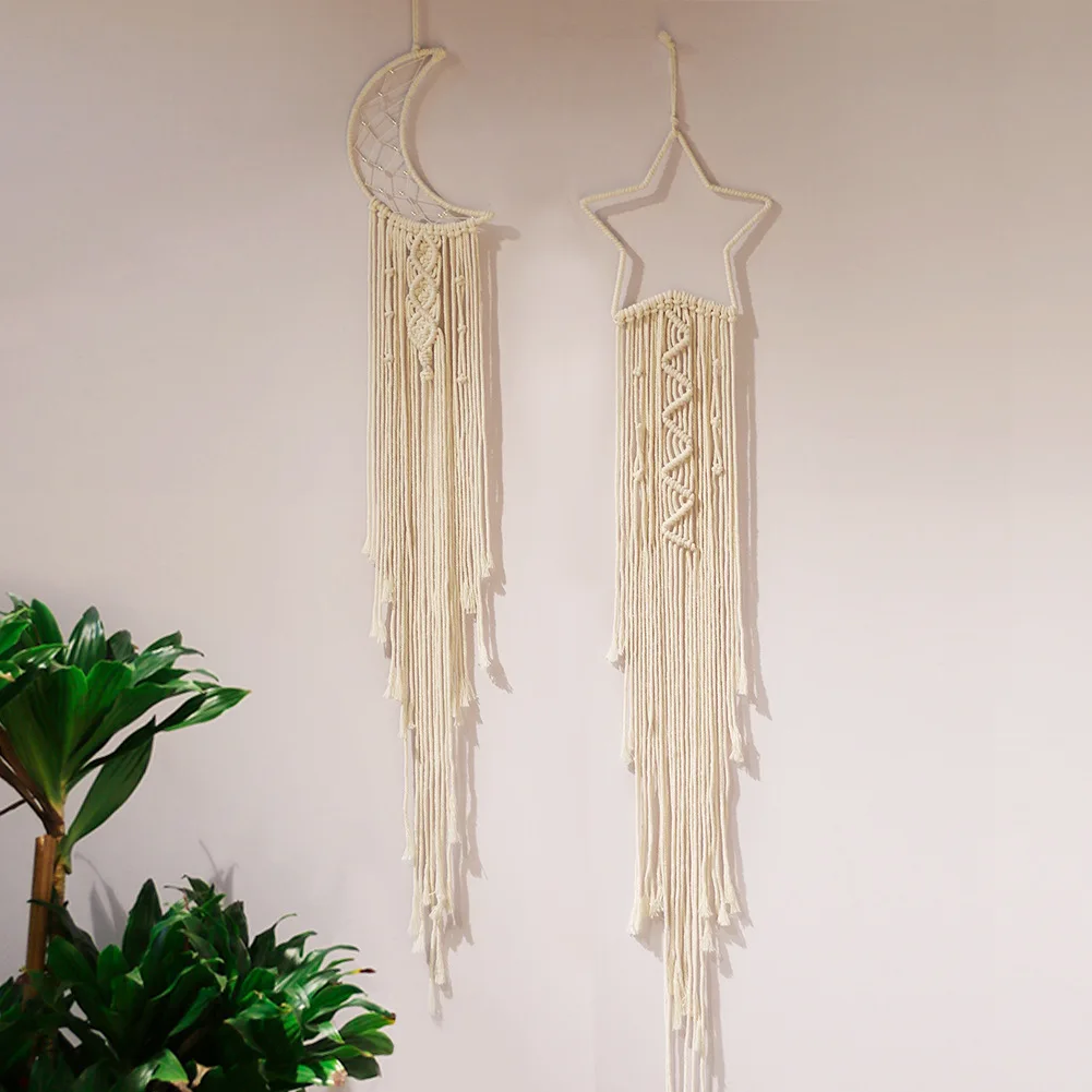 

Bohemian Chic Macrame Wall Hanging Tapestry Moon Star Dreamcatcher Wall Decor Boho Woven Knitted Tapestries Home Decor