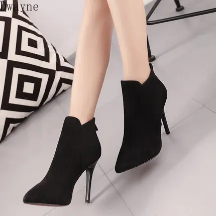 2019 г. новые осенние замшевые ботинки на высоком каблуке шпильке в Корейском стиле