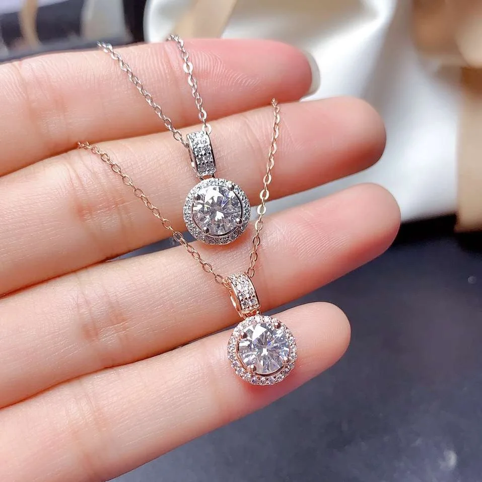 

Classic Two styles S925 Silver Rose gold Necklace 2ct Round Simulated Diamond Pendant for Women Fashion Silver 925 Jewelry