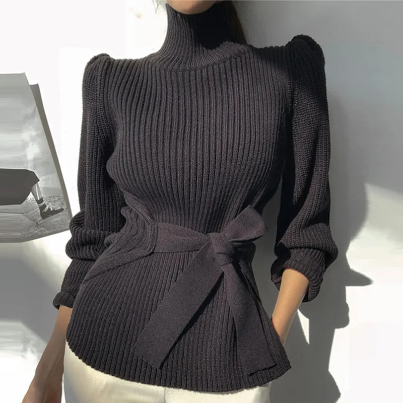 

New Women's Oversized Basic Pullover Sweater Turtleneck Women Long Sleeve Autumn Winter Loose Jumper Knitted Bow Office Sweaters