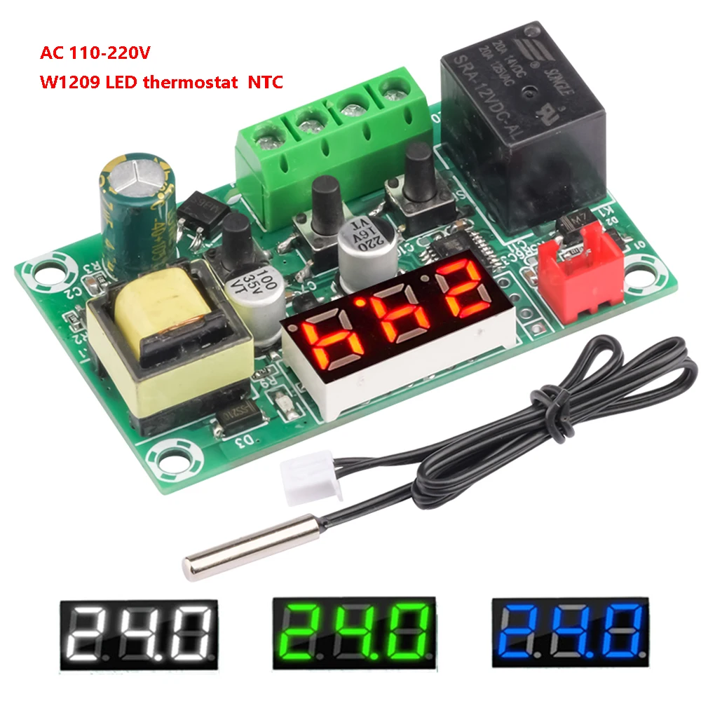 

W1209 цифровой регулятор температуры Термостат контроль температуры термостат переключатель DC 12V 24V AC 110-220V инкубационный переключатель