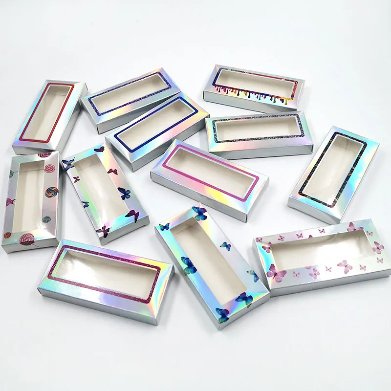 

50pcs Packing box for25mm eyelash blank eyelashes package holographic paper box Eyelashes DIY butterfly flash packing box makeup