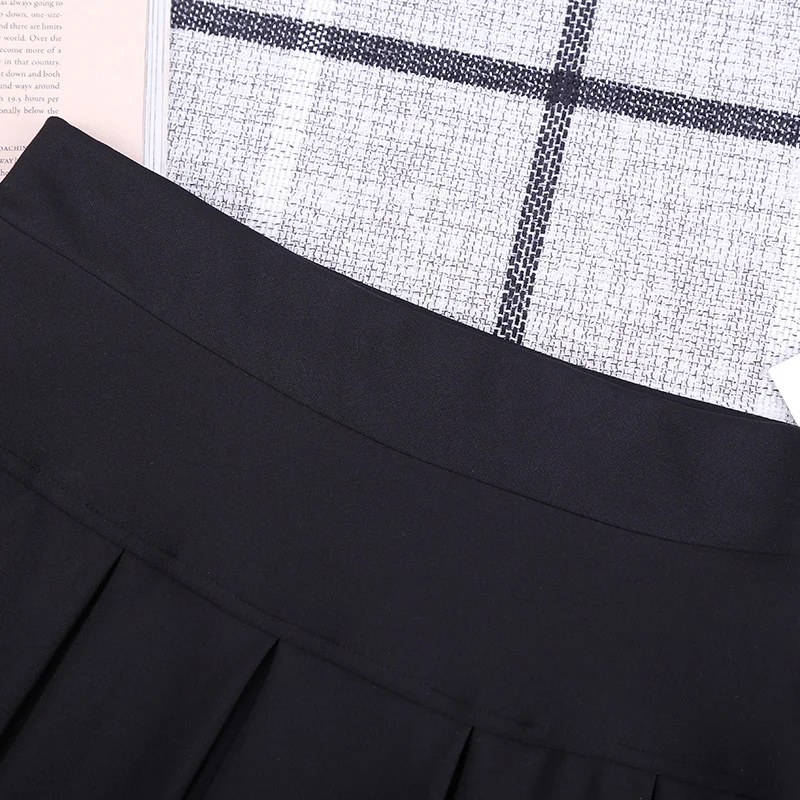 

2021 Spring Autumn New Elastic High Waist Slim Pleated Skirt Simple Black Women Sexy A-line Mini Skirt