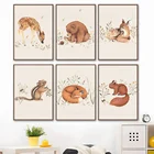 Картина на холсте с милыми животными для детской комнаты, украшение для дома, постеры и принты леса, медведя, оленя, ежика, настенные картины, кролики