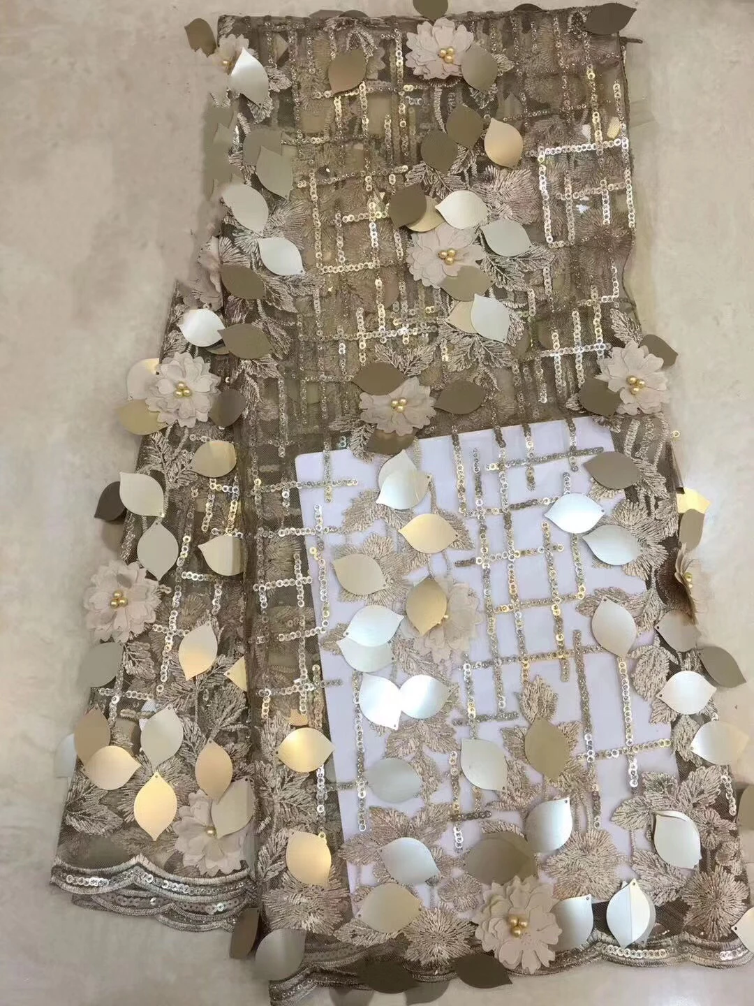 

High quality African French lace fabric 2020 latest 3d flower tulle lace Nigerian lace and beads for wedding dress VS-CD3059