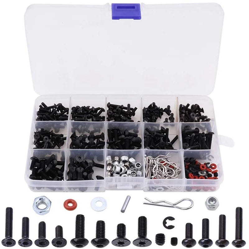 

500Pcs Universal RC Screw Kit Screws Assortment Set, Hardware Fasteners for Traxxas Axial Redcat HPI Arrma Losi
