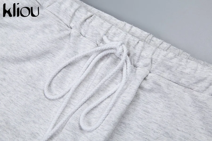 Kliou women's pants casual streetwear elastic waist drawstring cotton cargo pants autumn joggers pockets fashion trousers