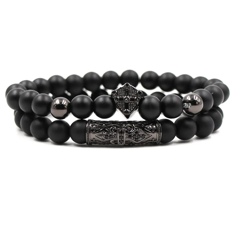 

New Arrival Black Double Cross Beaded Bracelet Natural Stone Beads Bracelet Braceletfor Men Women Friend Charm Jewelry Gifts