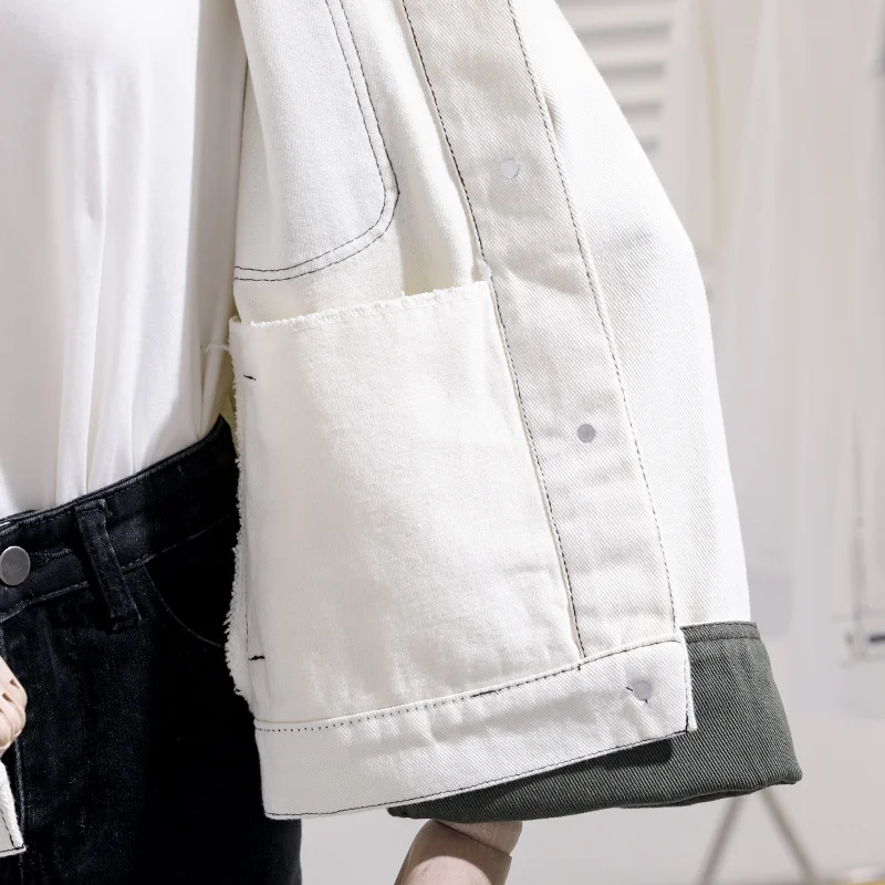 

Spring Autumn Women's Plus size Color matching Short Denim jacket Loose Jaqueta jeans feminina Korean Female Casual Jean jacket